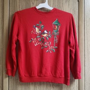 VTG 90s Blair Christmas  Sweatshirt Chickadee Holly Branch Lamp Candle SMALL USA